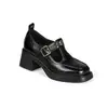 Sapatos Mary Jane de Solado Grosso Feminino 2026 Outono Novo Estilo Tira T Salto Bloco Sapatos de Salto Único Estilo Britânico Retrô Sapatos de Couro Preto