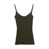 Top Camisola Ajustado Estilo Francés Wanwei para Mujer Primavera 2026 Nuevo Estilo Tirante Fino Borde Enrollado Chaleco de Punto P4065