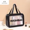 Bolsa de tres piezas transparente de PU para maquillaje y artículos de tocador, bolsa de baño de PVC de gran capacidad, bolsa de almacenamiento portátil semitransparente esmerilada para mujer