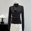 Top de tricô com gola alta e caimento justo, com senso de design para mulheres, segunda pele de manga longa, top elegante, Novidade Outono 2026