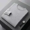 Novedad Otoño/Invierno Primera Línea Ropa Lista para Usar Suéter para Hombre Cuello Redondo 100% Lana Pura Manga Larga Jersey Color Sólido Tejido Capa Base