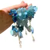 Brincos de Franja com Flor Azul Exagerada de Alta Qualidade para Mulheres, Brincos de Tarraxa com Pétalas de Nicho para Feriados, Brincos Elegantes para Atmosfera