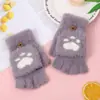 Guantes de felpa a prueba de viento para mujer Invierno Cálido Estudiante Guantes sin dedos abatibles para exteriores Medio dedo Gruesos Guantes para escribir
