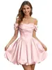 Vestido mini tomara-que-caia para mulheres, acinturado, com saia rodada, para festas de aniversário, cerimônias de casamento, vestido de noiva leve, mini vestido de madrinha