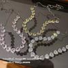 Colar Coração de Pêssego Brilhante Banhado a Ouro 18K Oito Corações e Oito Flechas Zircônia Rosa Diamante Completo Corrente de Amor Ajustável