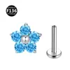 Aleación de Titanio F136 Flor Multicolor Circonita Rosca Interna Labio Uña Oreja Uña del Cartílago del Oído Joyería para Piercing 0.9