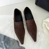 Zapatos Planos de Piel de Oveja Retro con Punta Aguda y Tacón de Gatito Boca Baja Ropa de Trabajo Profesional Zapatos Pequeños de Cuero Mocasines de Tacón Grueso Franceses para Mujer