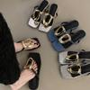 Chanclas con Hebilla Cuadrada para Mujer, Nuevo Estilo Verano 2026, Sandalias de Tira Planas Casuales con Punta Cuadrada, Forma de H