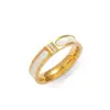 Anel Feminino Anel de Concha com Três Diamantes Estilo Novo Simples e Fashionável Titânio Banhado a Ouro 18K Anel para Dedo Indicador Joias Ins Femininas