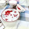 Juego de Tazón y Plato de Cerámica Cerámica de Shanxi Plato Doméstico 5 pulgadas Tazón para Ensalada 7.5 pulgadas Plato Rainstone Tienda Dos Yuan