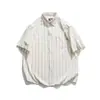 Conjunto de Camisa Listrada Retrô Japonesa de Meia-Manga para Casal com Gravata Camisa Solta de Manga Curta