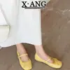 Sapatos Femininos de Couro com Solado Macio Que Não Cansam os Pés, Sapatos Rasos de Verão com Bico Aberto, Sapatilhas de Ballet com Saias, Sapatos Mary Jane Franceses