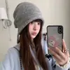 Elegante gorro de punto de color sólido con borde enrollado y circunferencia de cabeza grande para mujer, sombrero vintage para clima frío, turbante casual para el día a día, gorro de punto moderno