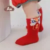 Meias para Bebê Recém-Nascido, Largas e Sem Costura, Não Apertam os Pés, Adequadas para Meninos e Meninas, Meias de Algodão Vermelhas de Cano Médio para Ano Novo e Primeiro Aniversário