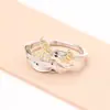 Anillo Abierto de Mariposa Dorada Bicolor Fresco y Dulce, Anillo de Insecto de Circonita de Microincrustación de Alta Gama, Anillo Ajustable para el Dedo Índice