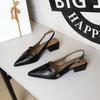 2838-7 Moda Europea y Americana Retro Marrón Camelia Zapatos Individuales con Tacón Grueso Tacón Bajo y Correa Trasera Vacía Zapatos de Mujer