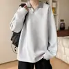 Camiseta de manga larga con cuello polo de pata de gallo americana para hombre, sudadera de otoño de peso pesado con corte limpio, prenda exterior, top de capa base