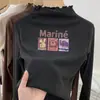 Camisa Base de Veludo com Babados para Meninas Outono e Inverno 2025 Novo Estilo para Crianças Maiores, Camiseta de Manga Longa com Gola Meia-Alta de Renda para Inverno