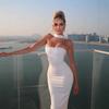 Estilo Europeo y Americano 2025 Vestido Tubo para Mujer Cuello de una Sola Línea Estilo Francés Halter Espalda Descubierta Ajustado al Cuerpo Abertura en la Cadera