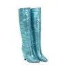 Tallas 34-48 Botas de Mujer Antideslizantes de Suela de Goma Versátiles, Botas Altas de Punta Fina para Mujer Transfronterizas, Zapatos sin Cordones Plateados para Mujer de Talla Grande