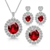 Aretes Colgante Anillo Aretes Collar Estilo Europeo Huevo de Paloma Ovalado Diamante de Alto Carbono Piedra Preciosa Simulada Set de Joyería para Mujer
