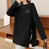 3142 # Imagen oficial: Camiseta de manga larga para mujer con cuello de algodón en la nuca, de longitud media, blanca, corte holgado, adecuada para primavera y otoño