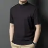 Camisa de punto de lana de cuello medio alto para hombre, de otoño e invierno, de manga corta, ajustada, a la moda, combinable con todo, informal de negocios