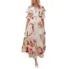 Otoño 2027 Sitio Independiente Moda Femenina Amazon Nuevo Estilo Europeo y Americano Ajuste Delgado Acampanado Gasa Estampado Vestido Largo Vestido de Playa