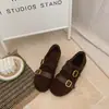 Zapatos Mary Jane Retro para Mujer 2026 Nuevos Doble Hebilla Punta Redonda Suela Suave Gamuza Zapatos Planos Birkenstock Mellard para el Trabajo
