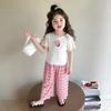 Pantalones de Verano de Pierna Ancha Anti-Mosquitos para Bebé Estampados Cómodos Rectos Moda Infantil Elegante para Niñas Conjunto de Dos Piezas a la Moda