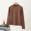 Camiseta de Manga Larga para Mujer con Cuello Medio a Rayas Otoño e Invierno Nueva Moda Elegante Interior Forrado de Polar Cepillado