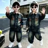 Traje de Mezclilla Vintage para Niños de Primavera y Otoño, Conjunto Elegante de Dos Piezas Estilo Coreano para Niños, Ropa para Bebés al por Mayor para Exportación