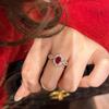 Anel Vintage Estilo Palácio de Rubi Sangue de Pombo Cravejado com Zircônia, Anel Versátil Minimalista de Nicho com Toque de Luxo