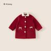 Ropa Infantil Bangxuan Nueva Colección de Invierno Abrigo Cálido Infantil Ropa de Fiesta Bloque de Color Lazo Abrigo de Lana para Niñas
