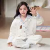 Pijama Infantil de Franela para Niñas, Otoño/Invierno, con Terciopelo Plus, Más Grueso, para Niños Mayores, Vellón de Coral, Niños Bebés, Conjunto de Ropa para el Hogar