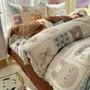 Juego de Cama de Invierno de Cuatro Piezas Manta de Leche Engrosada Felpa de Doble Cara Funda Nórdica Sábana Bajera de Felpa de Coral Sábana Funda Nórdica de Tres Piezas