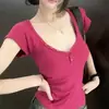 Atacado do Fabricante Verão Viscose 260g Estilo Desejo Puro Ajuste ao Corpo Cintura Marcada Elástica Manga Curta Camiseta Top Feminino