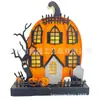 Lámpara de mesa de madera para Halloween Adornos de iluminación de Halloween Casa de calabaza de madera Luz LED