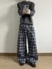 Pantalones cargo casuales de pierna ancha estilo retro azul para usar en otoño, de cintura alta, corte holgado, adelgazantes, pantalones casuales de pierna curva