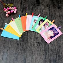 厂家直销创意悬挂卡纸相框 七彩10张带麻绳夹子组合7寸相片墙批发
