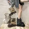 Botines cortos de mujer estilo retro, nuevos botines de otoño en color marrón Maillard, botines de plataforma con suelas gruesas y diseño de pernera ancha que aumenta la altura