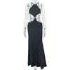 Vestido bodycon casual sin mangas de color liso estilo europeo y americano para verano y otoño para mujer, con cuello halter y espalda descubierta, vestido maxi adelgazante para vacaciones