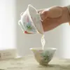 Tigela com Tampa em Porcelana Branca de Argila de Jade, Dinastias Tang e Song, Parede Fina, Pintada à Mão, Porcelana Arita, Padrão de Flores Completas, Conjunto de Chá Kung Fu, Tigela de Chá Cerâmica Doméstica Imitação Resistente ao Calor