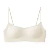 Lencería de Verano Fina de Cuello Cuadrado Ultra Bajo para Mujeres con Poco Busto, sin Costuras, sin Aros, Tirante Fino, Sujetador Invisible de Base