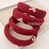 Diadema Roja Bordada con Lazo para Navidad y Año Nuevo ~ Estilo Otoño e Invierno, Exquisita y Versátil Diadema Diaria de Caña Alta