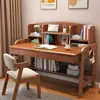 Mesa para Alunos do Ensino Fundamental e Médio, Mesa de Escrita para Casa com Estante Integrada, Mesa Simples de Madeira Maciça Ajustável, Mesa de Estudo para Quarto de Meninas