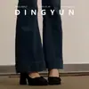 Zapatos de Tacón Alto Negros de Punta Cuadrada con Tacón Grueso Estilo Francés para Mujer, Modelo Nuevo con Lazo, Plataforma Impermeable, Zapatos Nuevos Cómodos, Modernos y Versátiles