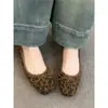 Versión de Piel de Vaca~Zapatos Planos de Ballet Retro Francés con Lazo y Estampado de Leopardo para Mujer, Sin Cordones, Estilo Abuela
