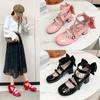 Sapatos de salto alto pretos originais genuínos Lolita Lolita fofos salto grosso macio menina sapatos pequenos de couro lo estudante
