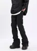 Pantalones Largos Plisados Apilados Micro-Campana Funcionales Estilo High Street para Hombre, Pantalones Casuales Versátiles Estilo Calle Slim Fit Americano
